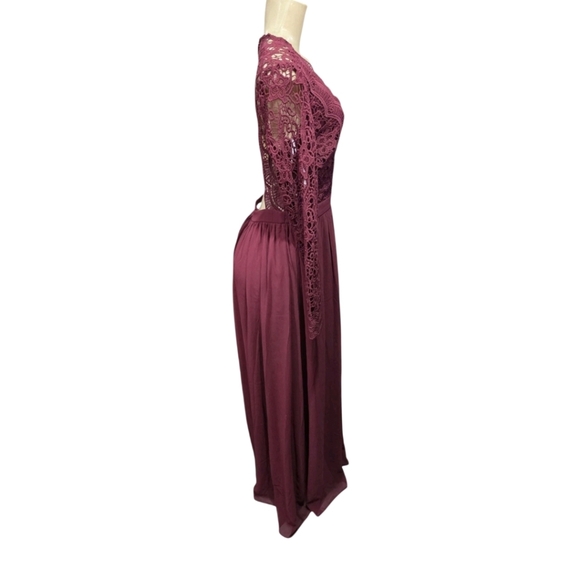Lulus Awaken My Love Burgundy Long Sleeve Lace Maxi Dress Size M - Picture 4 of 13
